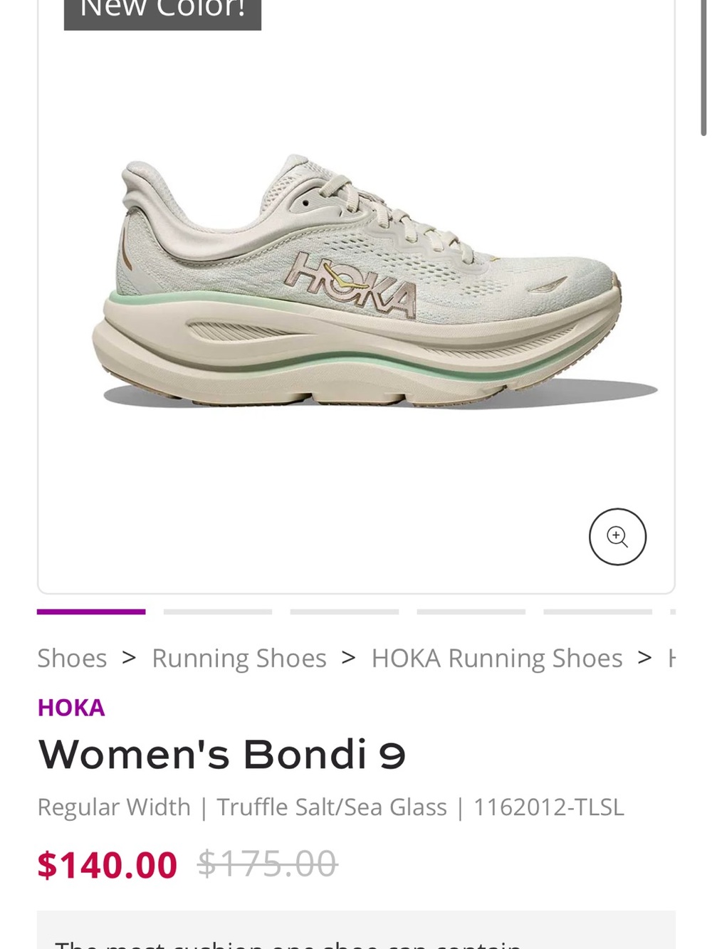 HOKA Women's White/Light Mint Bondi 9 Running Shoes - Picture 5 of 5